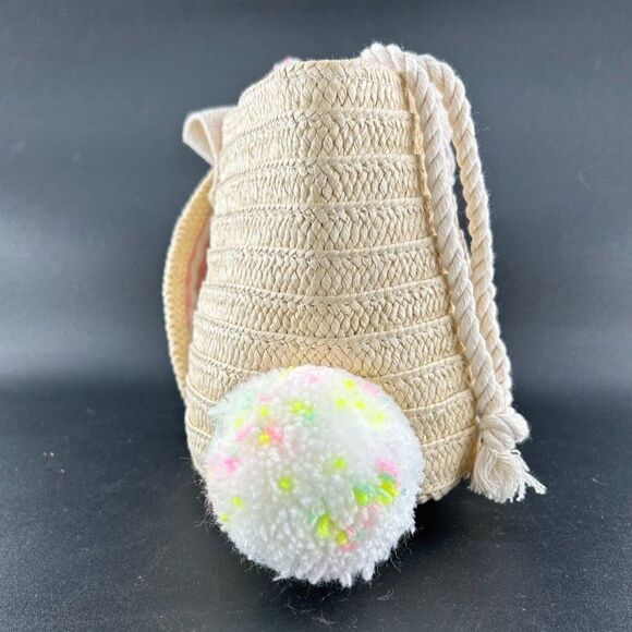 2) MeriMeri Straw Bunny Purse Cotton Lining Draw Sting Closure12"L x 6.5"H x 5"W - Picture 6 of 10